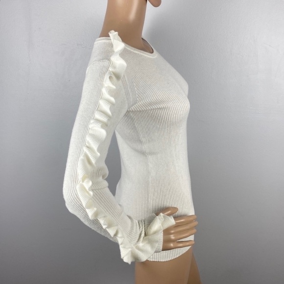 SEE BY CHLOE REVOLVE WHITE RUFFLE LONG SLEEVE KNIT SWEATER - Picture 4 of 9